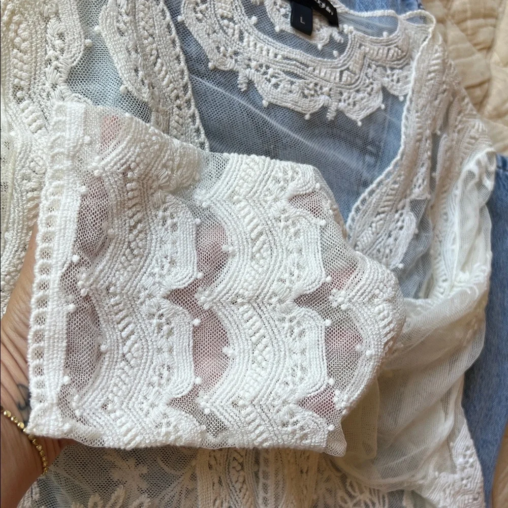 NWOT CHRIS McLAUGHLIN Sheer Lace Cardigan - Picture 7 of 8